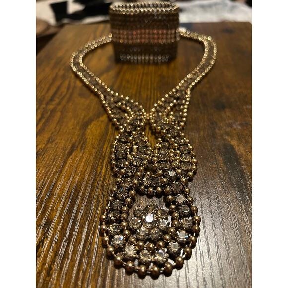 Cache Jewelry Set  Elegant rhinestone necklace with stretchy bracelet - Picture 1 of 10